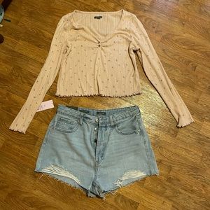 Bundle! Wild Fable NWT Women's Highest Rise Cutoff Denim Cotton Shorts & shirt